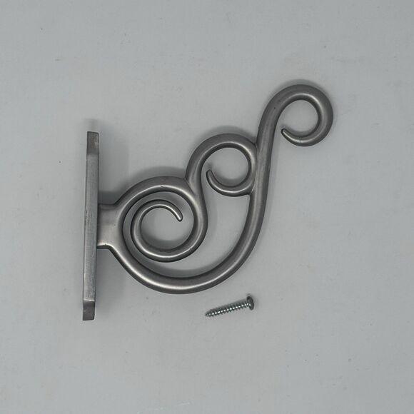 Pottery Barn Solid Brushed Silver Color Scroll Wall Hook Curtain Rod Home x1 - Picture 1 of 7